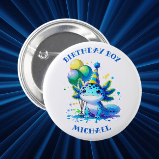 Blauw en Groen Axolotl Jongen Verjaardag Jongen Ronde Button 5,7 Cm