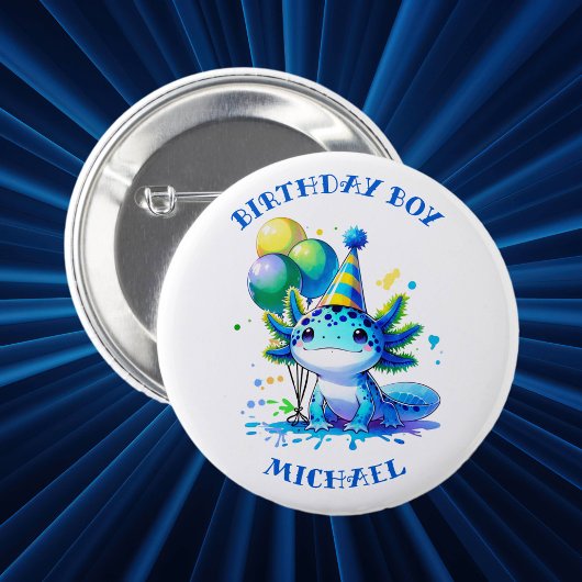 Blauw en Groen Axolotl Jongen Verjaardag Jongen Ronde Button 5,7 Cm