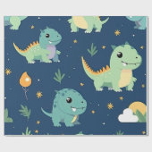 Blauw en groen Baby dinosauruspatroon Cadeaupapier (Vlak)