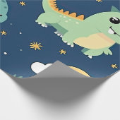 Blauw en groen Baby dinosauruspatroon Cadeaupapier (Hoek)