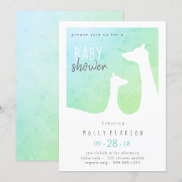 Blauw en Groen Baby Giraffe Baby shower Uitnodigin Kaart