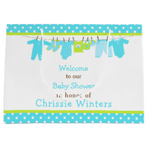 Blauw en Groen Baby Line Baby shower Poster Groot Cadeauzakje
