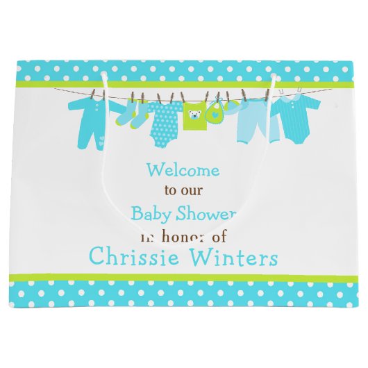 Blauw en Groen Baby Line Baby shower Poster Groot Cadeauzakje (Voorkant)