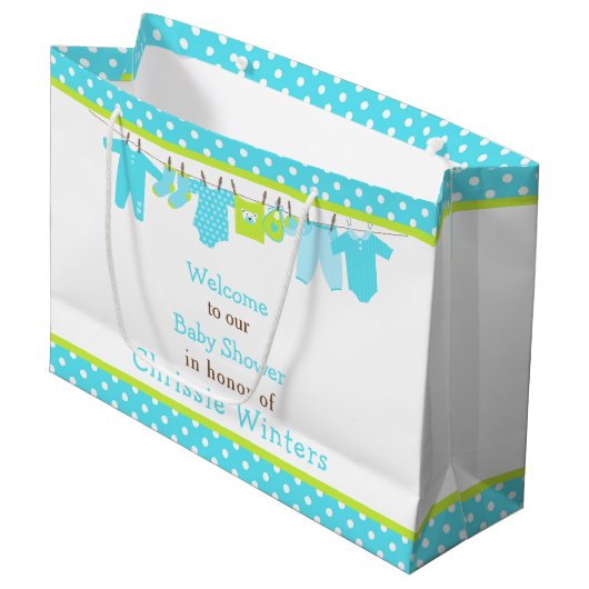Blauw en Groen Baby Line Baby shower Poster Groot Cadeauzakje (Voorkant Gekanteld)