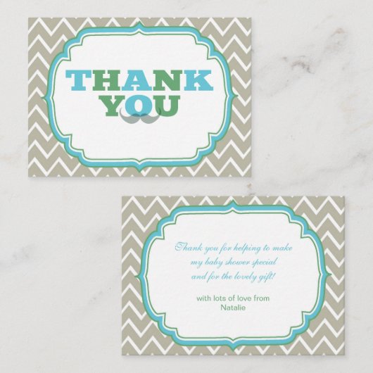 Blauw en groen Baby shower Hartelijk dank Informatiekaartje (Voorkant / Achterkant)
