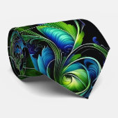 Blauw en Groen blad abstract Stropdas (Opgerold)
