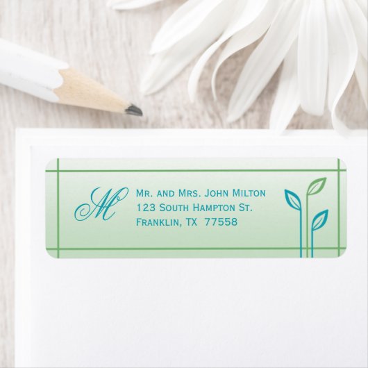 Blauw en Groen Blad Bruiloft Retouradres Label (Insitu)