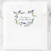 Blauw en Groen Blad Versierde Boekplaat Rechthoekige Sticker (Tas)