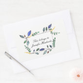 Blauw en Groen Blad Versierde Boekplaat Rechthoekige Sticker (Envelop)