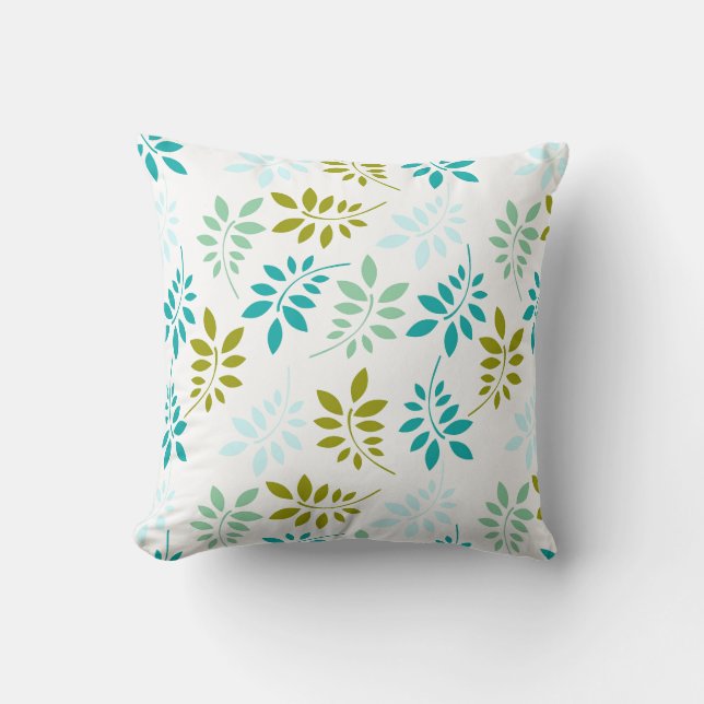  blauw en groen bladpatroon kussen (Voorkant)