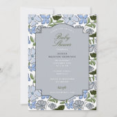 Blauw en Groen Bloemblok Print Boy Baby shower Kaart (Voorkant)