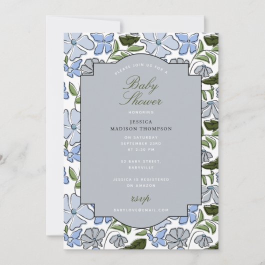 Blauw en Groen Bloemblok Print Boy Baby shower Kaart (Voorkant)