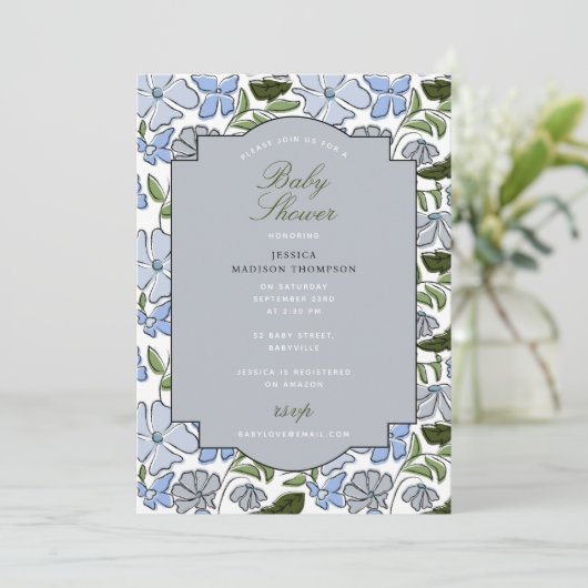Blauw en Groen Bloemblok Print Boy Baby shower Kaart (Staand voorkant)