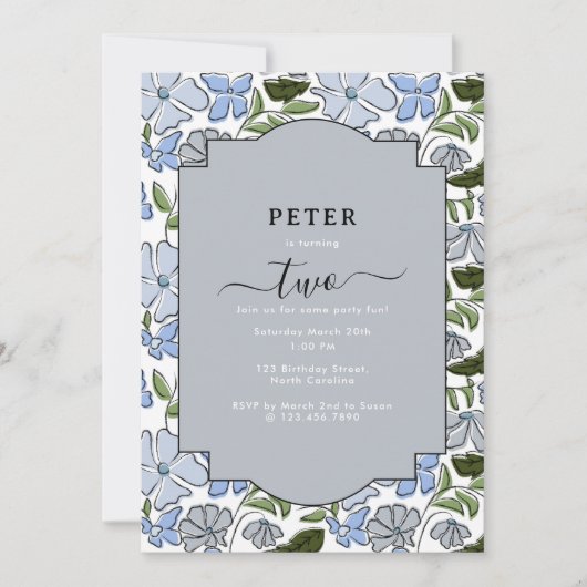 Blauw en groen Bloemblok Print Boy Verjaardag Kaart (Voorkant)