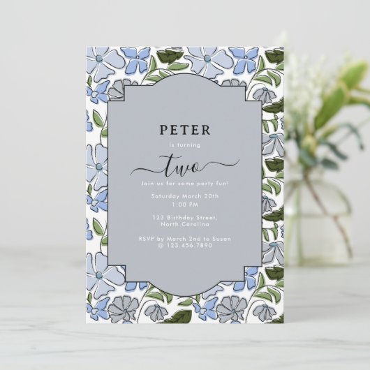 Blauw en groen Bloemblok Print Boy Verjaardag Kaart (Staand voorkant)