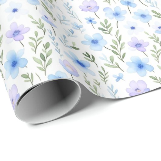 Blauw en Groen Bloemen | Cadeaupapier (Rol Hoek)