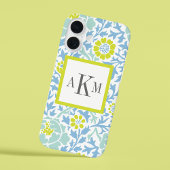 Blauw en Groen Bloemen Damask Douane Monogram Case-Mate iPhone Case