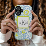 Blauw en Groen Bloemen Damask Douane Monogram iPhone 16 Hoesje<br><div class="desc">Schattigee girly trendy chique retro bloemendamast patroon gepersonaliseerd met een aangepaste preppy 3 letter monogram in contrasterende vierkant. Klik op de knop Aanpassen om monogramlettertypen en -kleuren te wijzigen in creëer met een uniek,  uniek ontwerp.</div>
