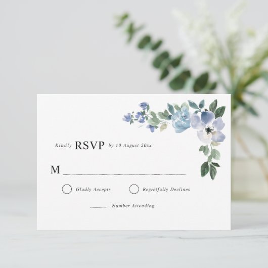 Blauw en groen bloemen RSVP-kaart RSVP Kaartje (Staand voorkant)