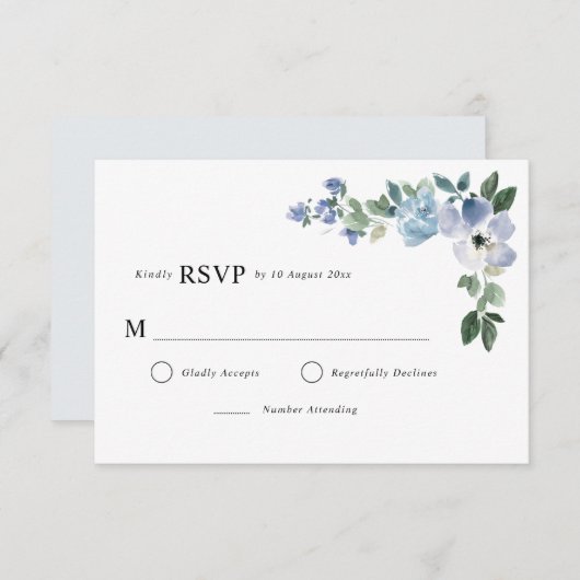 Blauw en groen bloemen RSVP-kaart RSVP Kaartje (Voorkant / Achterkant)