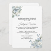 Blauw en groen Bloemen Spaans Bruiloft Uitnodiging (Voorkant / Achterkant)