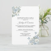 Blauw en groen Bloemen Spaans Bruiloft Uitnodiging (Staand voorkant)