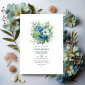 Blauw en Groen Bloemen Zomer Bruiloft Kaart