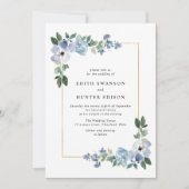 blauw en groen bloemenbruiloft lijst kaart (Voorkant)