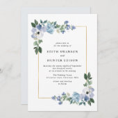 blauw en groen bloemenbruiloft lijst kaart (Voorkant / Achterkant)