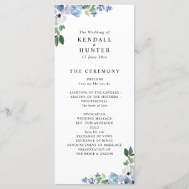Blauw en groen bloemenbruiloft programma programmakaart