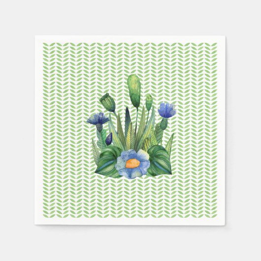 Blauw en groen bloementuin servet (Voorkant)