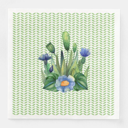 Blauw en groen bloementuin servet (Voorkant)