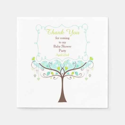 Blauw en groen bloemenvogel Baby shower Dank u Servet (Voorkant)