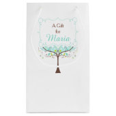 Blauw en groen bloemig vogel bruidsdouche dank je klein cadeauzakje (Achterkant)