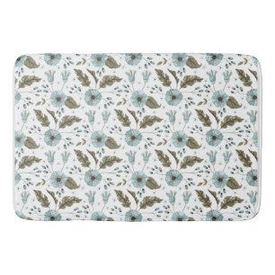Blauw en groen bloemmotief badmat