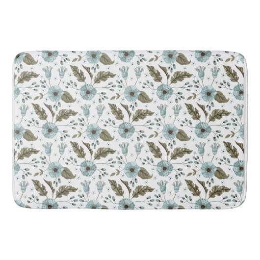Blauw en groen bloemmotief badmat (Voorkant)