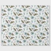Blauw en groen bloemmotief cadeaupapier (Vlak)