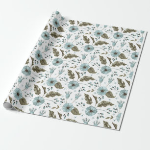 Blauw en groen bloemmotief cadeaupapier