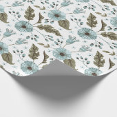 Blauw en groen bloemmotief cadeaupapier (Hoek)