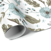 Blauw en groen bloemmotief cadeaupapier (Rol Hoek)