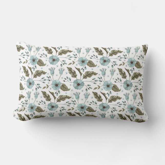 Blauw en groen bloemmotief kussen (Voorkant)