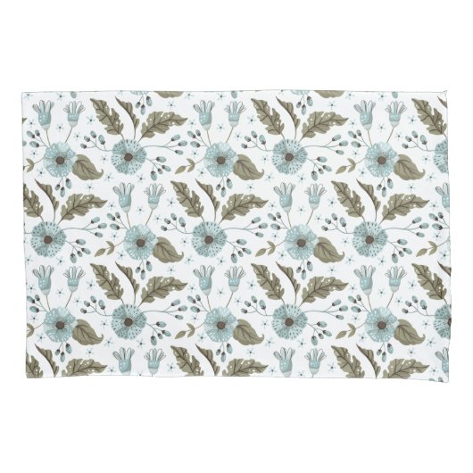 Blauw en groen bloemmotief kussensloop (Voorkant)