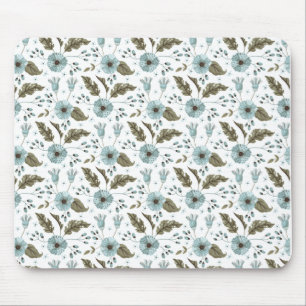 Blauw en groen bloemmotief muismat
