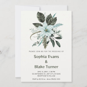 Blauw en groen bloemmotief Off White Trouwfeest Kaart