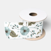 Blauw en groen bloemmotief satijnen lint (Spoel)