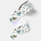 Blauw en groen bloemmotief satijnen lint (Achterkant)