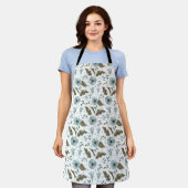 Blauw en groen bloemmotief schort (Gedragen)