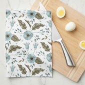 Blauw en groen bloemmotief theedoek (Quarter Fold)