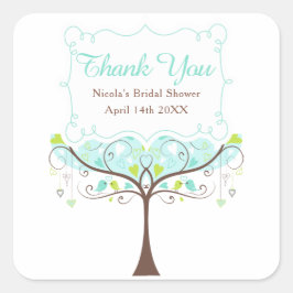 Blauw en groen bloemmotief vogel bruidsdouche beda vierkante sticker