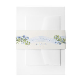 blauw en groen bloemstuk wapens monogram bruiloft uitnodigingen wikkel